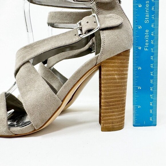 Carlos Santana Laura Grey Taupe Fabric Sandal Open Toe‎ Mule Stacked Block Heel - Picture 13 of 16